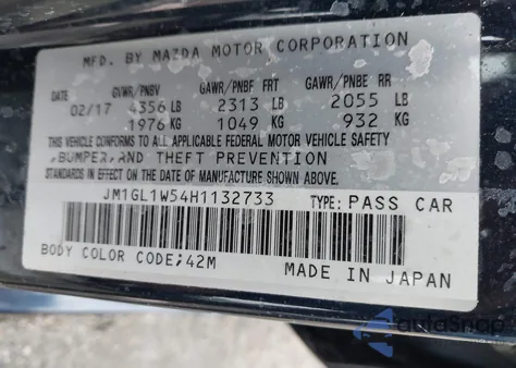 2017 Mazda Mazda6 Grand Touring z USA, uszkodzony, nr VIN JM1GL1W54H1132733